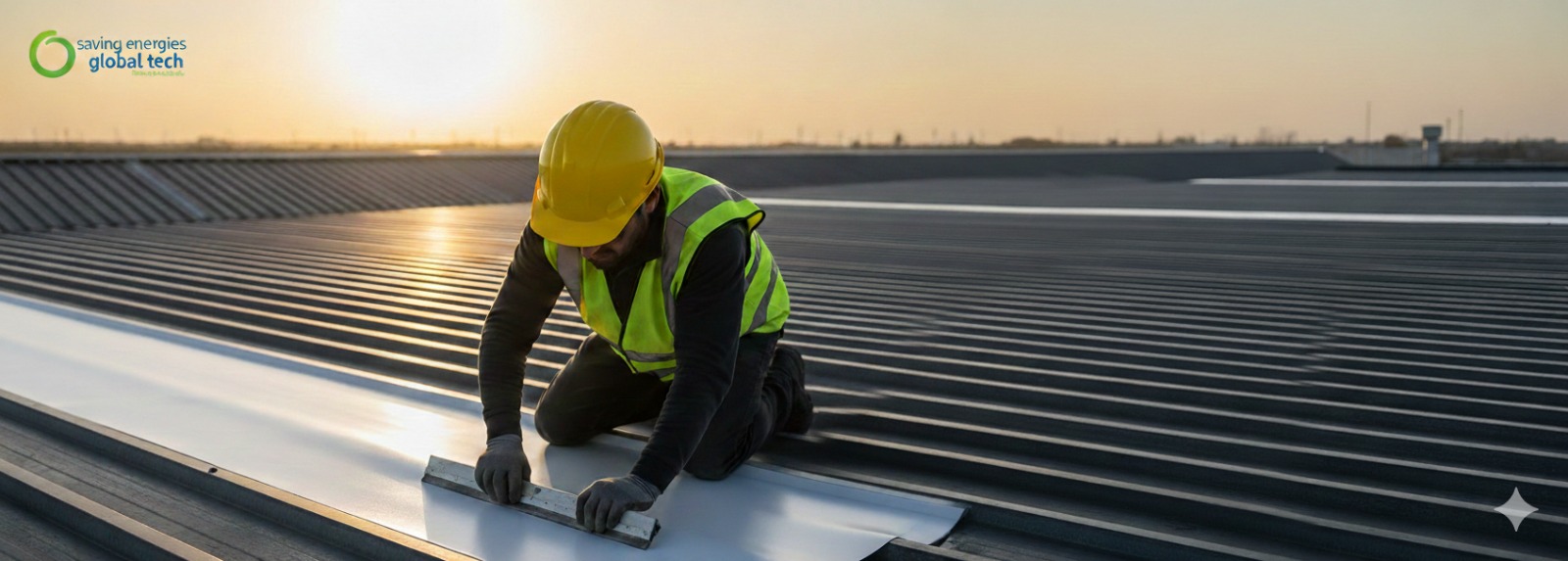 Instalación de láminas de enfriamiento radiativo en techo industrial